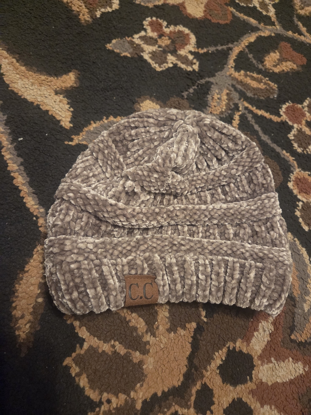 C.C Plush Ribbed Beanie Hat in Light Gray